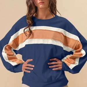 BiBi French Terry Color Block Cut Edge Detail Sweatshirt